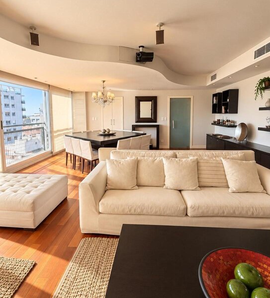 Living comedor con vista al r&iacute;o